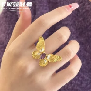 Gold-Tone Butterfly Open Ring for Women, Vintage Fashion Jewelry