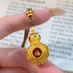 Gold-Tone Hulu Gourd Rotating Pendant Necklace for Women