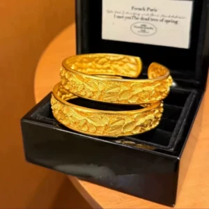 Gold Plated Open Cuff Bangle with Peony Flower Design for Women