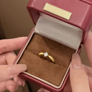Brushed Gold-Tone Open Ring with Diamond-Cut Details for Women