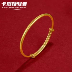 Fashion Gold-Tone Adjustable Bangle Bracelet for Women, Simple Polished Design