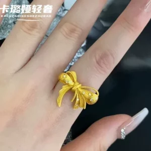 Vintage Bow Knot Ring with Sparkling Stars, Gold Plated Fashion Jewelry