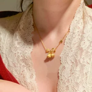 Gold Plated Butterfly Bell Pendant Necklace for Women