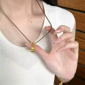 Gold Plated Pumpkin Gourd Pendant Necklace for Women