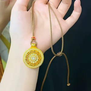 Gold-Tone Rotating Sunflower Compass Pendant Necklace, New Chinese Style