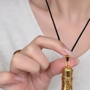 Gold-Tone Bamboo Section Fu Charm Pendant Necklace for Women