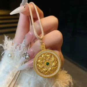 Gold-Tone Rotating Luopan Compass Pendant Necklace for Women