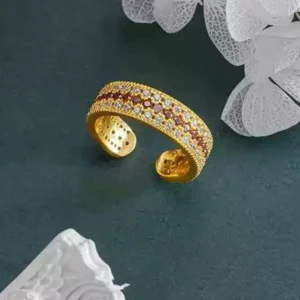 Gold Tone Open Ring with Crystal Accents for Women