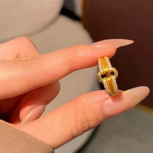 Gold Plated Open Cuff Ring with Coin Motif for Women