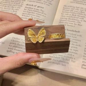 Gold Plated Butterfly Ring for Women, Fashion Alloy Jewelry