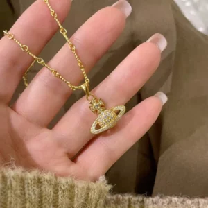 Gold Plated Saturn Cross Pendant Necklace for Women, Layered Choker Style