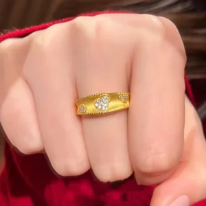 Gold-Tone Textured Gourd Ring with Rhinestone Accents for Women