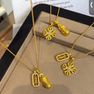 Gold Plated Pixiu Pendant Necklace for Women, Adjustable Chain