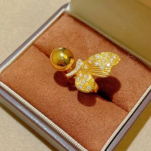 Gold-Tone Butterfly Ring with Crystal Accents for Women, Fashion Jewelry