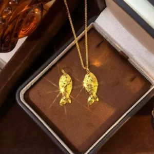 Gold-Tone Fish Pendant Necklace, Fashion Jewelry, Choker Length