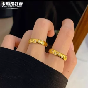 Copper Alloy Eight-Pointed Star Inlay Ring, Vintage Fashion Jewelry for Women