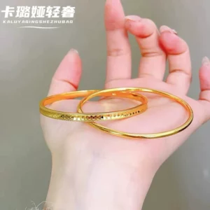 Gold-Tone Dragon Scale Double Ring Bangle Bracelet for Women