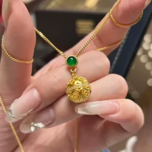 Gold Plated Green Beaded Pendant Necklace for Women