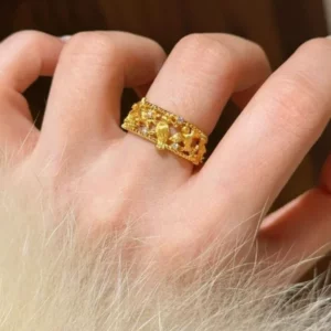 Gold-Tone Vintage Chinese Magpie Hollow Filigree Ring