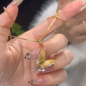 Gold-Tone Butterfly Pendant Necklace for Women, Fashion Layering Choker