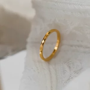 Gold-Tone Diamond Faceted Ring for Couples, Minimalist Fashion Jewelry