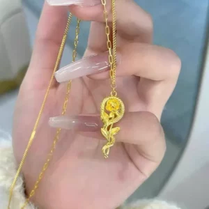 Gold Plated Rose Pendant Necklace for Women, Fashion Layering Choker