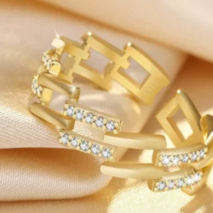 Gold-Tone Open Ring with Vintage Shine, Unisex Couple Style