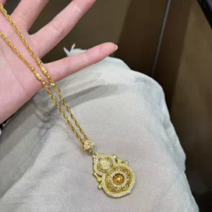 Gold-Tone Plated Four Blessings Pendant Necklace for Women
