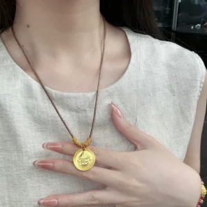 Gold-Tone Plated Fortune God Pendant Necklace for Women