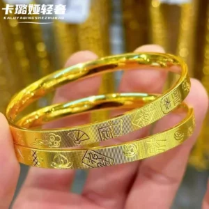 Gold-Tone Chinese Blessing Charm Bangle for Women