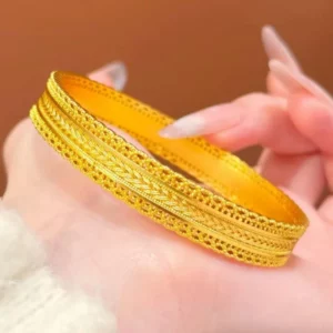 Gold-Tone Fortune Gourd Bangle Bracelet for Women, Adjustable Gift