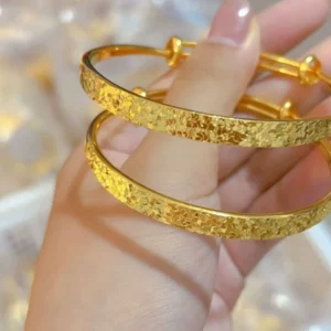 Gold-Tone Open Bangle Bracelet for Women, Adjustable Simple Design