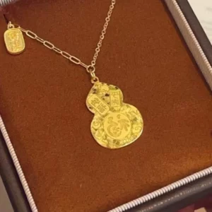 Gold-Tone Hulu Fortune Gourd Pendant Necklace for Women