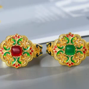 Gold-Tone Enamel Ring Vintage New Chinese Style Fashion Jewelry