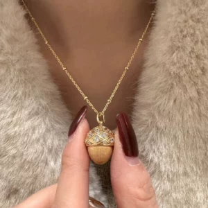 Gold Tone Pinecone Pendant Necklace with Crystal Accents, Women's Fashion Jewelry