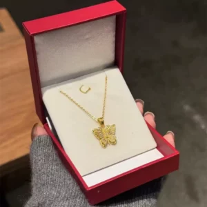 Gold-Tone Butterfly Filigree Pendant Necklace for Women
