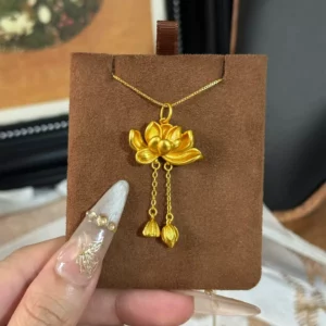 Gold Plated Lotus Pendant Necklace for Women