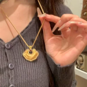 Gold-Tone Brushed Cloud Lock Pendant Necklace with Crystal Accents