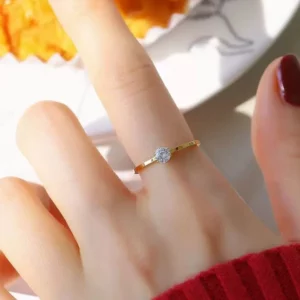 Gold Plated Cubic Zirconia Six Prong Ring for Women