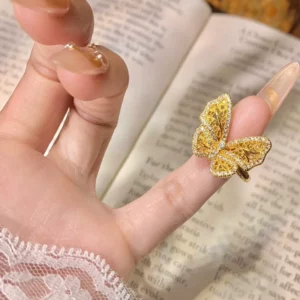 Gold Tone Butterfly Ring for Women, Wide Open Design