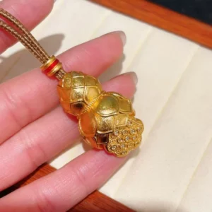 Gold Plated Lotus & Gourd Pendant Necklace for Women, Fashion Layering Chain
