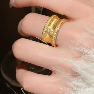 Gold-Tone Plated Hulu Gourd Ring for Women with Zirconia Accents