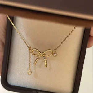 Gold Plated Butterfly Bow Pendant Necklace for Women