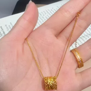 Gold Plated Wheat Design Pendant Necklace for Women, Adjustable Choker Length