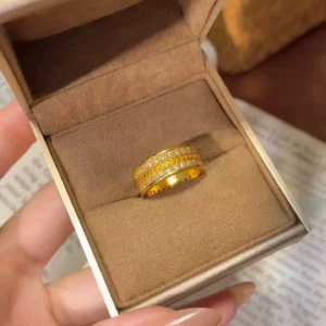 Gold Plated Wheat Pattern Wide Band Ring for Women, Fashion Statement Jewelry