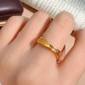 Gold-Tone Women's Dragon Scale Double Ring Set