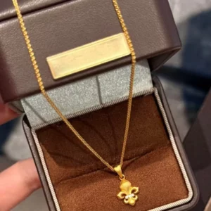 Gold-Tone Plated Iridescent Iris Flower Pendant Necklace, Women's Fashion Jewelry
