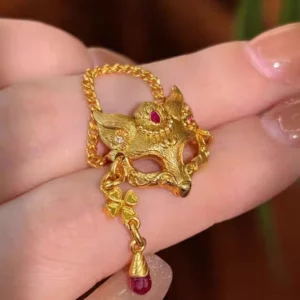 Gold-Tone Fox Mask Fringe Ring for Women, Fashion Jewelry