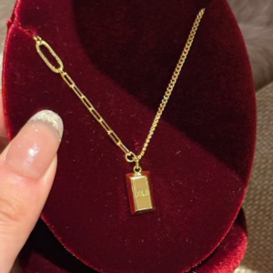 Gold Plated Chunky Gold Bar Pendant Necklace for Women