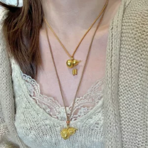 Gold-Tone Faux Gold Fringe Gourd Pendant Necklace for Women